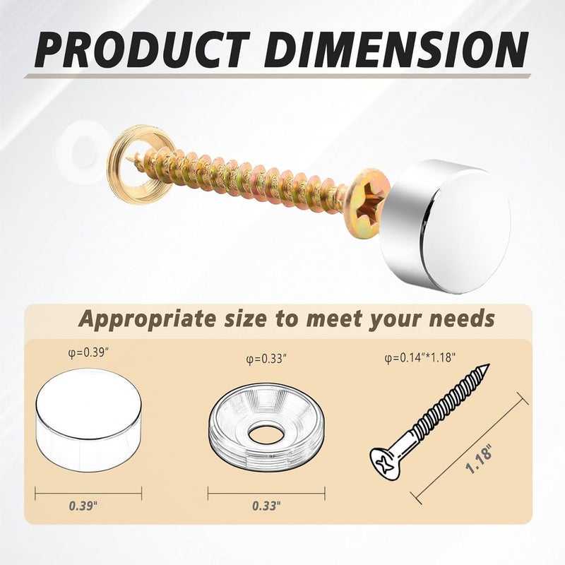 wayofcha 16 PCS Decorative Screws with Caps, Mirror Cover Nails, Stainless Steel Cover Cap, Silver Mirror Screws Fasteners for Sign/Advertising Hardware, Nails - Image 3
